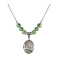 thumbnail image 1 of 18-Inch Rhodium Plated Necklace with 6mm Green August Birth Month Stone Beads and Saint Germaine Cousin Charm, 1 of 1