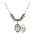 thumbnail image 1 of 18-Inch Rhodium Plated Necklace with 6mm Green August Birth Month Stone Beads and Saint Joseph of Cupertino Charm, 1 of 1