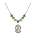 thumbnail image 1 of 18-Inch Rhodium Plated Necklace with 6mm Green August Birth Month Stone Beads and Saint Maximilian Kolbe Charm, 1 of 1