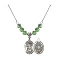 thumbnail image 1 of 18-Inch Rhodium Plated Necklace with 6mm Green August Birth Month Stone Beads and Saint Michael/Policeman Charm, 1 of 1