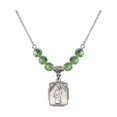 thumbnail image 1 of 18-Inch Rhodium Plated Necklace with 6mm Green August Birth Month Stone Beads and Saint Patrick Charm, 1 of 1