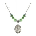 thumbnail image 1 of 18-Inch Rhodium Plated Necklace with 6mm Green August Birth Month Stone Beads and Saint Rene Goupil Charm, 1 of 1