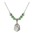 thumbnail image 1 of 18-Inch Rhodium Plated Necklace with 6mm Green August Birth Month Stone Beads and Scapular Charm, 1 of 1