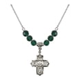 thumbnail image 1 of 18-Inch Rhodium Plated Necklace with 6mm Green May Birth Month Stone Beads and 5-Way Charm, 1 of 1