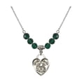 thumbnail image 1 of 18-Inch Rhodium Plated Necklace with 6mm Green May Birth Month Stone Beads and Communion Heart Charm, 1 of 1