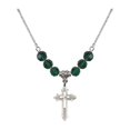thumbnail image 1 of 18-Inch Rhodium Plated Necklace with 6mm Green May Birth Month Stone Beads and Cross on Cross Charm, 1 of 1