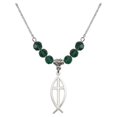 thumbnail image 1 of 18-Inch Rhodium Plated Necklace with 6mm Green May Birth Month Stone Beads and Fish / Cross Charm, 1 of 1