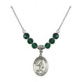 thumbnail image 1 of 18-Inch Rhodium Plated Necklace with 6mm Green May Birth Month Stone Beads and Guardian Angel/Track&Field-Men Charm, 1 of 1