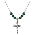 thumbnail image 1 of 18-Inch Rhodium Plated Necklace with 6mm Green May Birth Month Stone Beads and Nail Crucifix Charm, 1 of 1