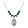 thumbnail image 1 of 18-Inch Rhodium Plated Necklace with 6mm Green May Birth Month Stone Beads and Our Lady of Guadalupe Charm, 1 of 1