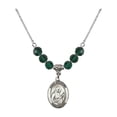 thumbnail image 1 of 18-Inch Rhodium Plated Necklace with 6mm Green May Birth Month Stone Beads and Saint Camillus of Lellis Charm, 1 of 1