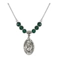 thumbnail image 1 of 18-Inch Rhodium Plated Necklace with 6mm Green May Birth Month Stone Beads and Saint Christopher Charm, 1 of 1