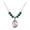 thumbnail image 1 of 18-Inch Rhodium Plated Necklace with 6mm Green May Birth Month Stone Beads and Saint Christopher / Rugby Charm, 1 of 1