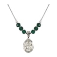 thumbnail image 1 of 18-Inch Rhodium Plated Necklace with 6mm Green May Birth Month Stone Beads and Saint Edwin Charm, 1 of 1