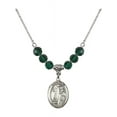 thumbnail image 1 of 18-Inch Rhodium Plated Necklace with 6mm Green May Birth Month Stone Beads and Saint Elmo Charm, 1 of 1