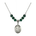 thumbnail image 1 of 18-Inch Rhodium Plated Necklace with 6mm Green May Birth Month Stone Beads and Saint James the Greater Charm, 1 of 1