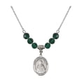 thumbnail image 1 of 18-Inch Rhodium Plated Necklace with 6mm Green May Birth Month Stone Beads and Saint Lydia Purpuraria Charm, 1 of 6