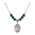 thumbnail image 1 of 18-Inch Rhodium Plated Necklace with 6mm Green May Birth Month Stone Beads and Saint Martin de Porres Charm, 1 of 1