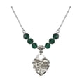 thumbnail image 1 of 18-Inch Rhodium Plated Necklace with 6mm Green May Birth Month Stone Beads and Saint Michael the Archangel Charm, 1 of 1