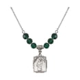 thumbnail image 1 of 18-Inch Rhodium Plated Necklace with 6mm Green May Birth Month Stone Beads and Saint Patrick Charm, 1 of 1