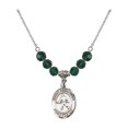 thumbnail image 1 of 18-Inch Rhodium Plated Necklace with 6mm Green May Birth Month Stone Beads and Saint Sebastian/Field Hockey Charm, 1 of 1