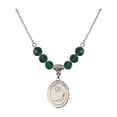 thumbnail image 1 of 18-Inch Rhodium Plated Necklace with 6mm Green May Birth Month Stone Beads and Saint Sebastian/Gymnastics Charm, 1 of 1