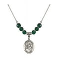 thumbnail image 1 of 18-Inch Rhodium Plated Necklace with 6mm Green May Birth Month Stone Beads and Saint Sebastian / Motorcycle Charm, 1 of 1