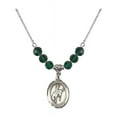 thumbnail image 1 of 18-Inch Rhodium Plated Necklace with 6mm Green May Birth Month Stone Beads and Saint Sebastian / Rodeo Charm, 1 of 1