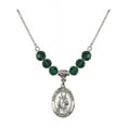 thumbnail image 1 of 18-Inch Rhodium Plated Necklace with 6mm Green May Birth Month Stone Beads and Saint Simon the Apostle Charm, 1 of 1
