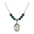 thumbnail image 1 of 18-Inch Rhodium Plated Necklace with 6mm Green May Birth Month Stone Beads and Saint Thomas More Charm, 1 of 1