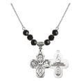 thumbnail image 1 of 18-Inch Rhodium Plated Necklace with 6mm Jet Birth Month Stone Beads and 5-Way Charm, 1 of 1