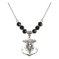 thumbnail image 1 of 18-Inch Rhodium Plated Necklace with 6mm Jet Birth Month Stone Beads and Anchor Crucifix Charm, 1 of 1