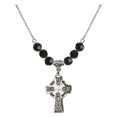thumbnail image 1 of 18-Inch Rhodium Plated Necklace with 6mm Jet Birth Month Stone Beads and Celtic Cross Charm, 1 of 1