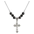 thumbnail image 1 of 18-Inch Rhodium Plated Necklace with 6mm Jet Birth Month Stone Beads and Cross Charm, 1 of 1