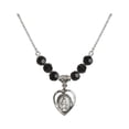 thumbnail image 1 of 18-Inch Rhodium Plated Necklace with 6mm Jet Birth Month Stone Beads and Miraculous Charm, 1 of 1