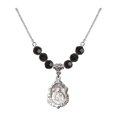 thumbnail image 1 of 18-Inch Rhodium Plated Necklace with 6mm Jet Birth Month Stone Beads and Saint Ann Charm, 1 of 1