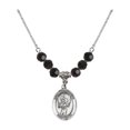 thumbnail image 1 of 18-Inch Rhodium Plated Necklace with 6mm Jet Birth Month Stone Beads and Saint Christopher/Baseball Charm, 1 of 1