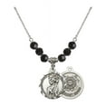 thumbnail image 1 of 18-Inch Rhodium Plated Necklace with 6mm Jet Birth Month Stone Beads and Saint Christopher / Coast Guard Charm, 1 of 1