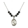 thumbnail image 1 of 18-Inch Rhodium Plated Necklace with 6mm Jet Birth Month Stone Beads and Saint Christopher / Rugby Charm, 1 of 1