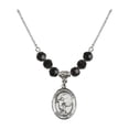 thumbnail image 1 of 18-Inch Rhodium Plated Necklace with 6mm Jet Birth Month Stone Beads and Saint Christopher/Soccer Charm, 1 of 1