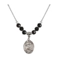 thumbnail image 1 of 18-Inch Rhodium Plated Necklace with 6mm Jet Birth Month Stone Beads and Saint Ephrem Charm, 1 of 1