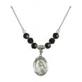 thumbnail image 1 of 18-Inch Rhodium Plated Necklace with 6mm Jet Birth Month Stone Beads and Saint Joan of Arc Charm, 1 of 1