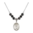 thumbnail image 1 of 18-Inch Rhodium Plated Necklace with 6mm Jet Birth Month Stone Beads and Saint Lillian Charm, 1 of 1