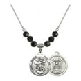 thumbnail image 1 of 18-Inch Rhodium Plated Necklace with 6mm Jet Birth Month Stone Beads and Saint Michael / Navy Charm, 1 of 1