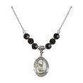 thumbnail image 1 of 18-Inch Rhodium Plated Necklace with 6mm Jet Birth Month Stone Beads and Saint Pio of Pietrelcina Charm, 1 of 1