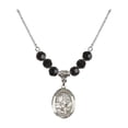 thumbnail image 1 of 18-Inch Rhodium Plated Necklace with 6mm Jet Birth Month Stone Beads and Saint Rosalia Charm, 1 of 1