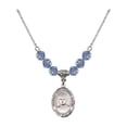 thumbnail image 1 of 18-Inch Rhodium Plated Necklace with 6mm Light Blue September Birth Month Stone Beads and Blessed Jose Sanchez del Rio Charm, 1 of 1