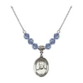 thumbnail image 1 of 18-Inch Rhodium Plated Necklace with 6mm Light Blue September Birth Month Stone Beads and Blessed Miguel Pro Charm, 1 of 1