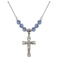 thumbnail image 1 of 18-Inch Rhodium Plated Necklace with 6mm Light Blue September Birth Month Stone Beads and Crucifix Charm, 1 of 1