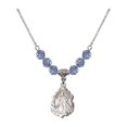 thumbnail image 1 of 18-Inch Rhodium Plated Necklace with 6mm Light Blue September Birth Month Stone Beads and Divine Mercy Charm, 1 of 1